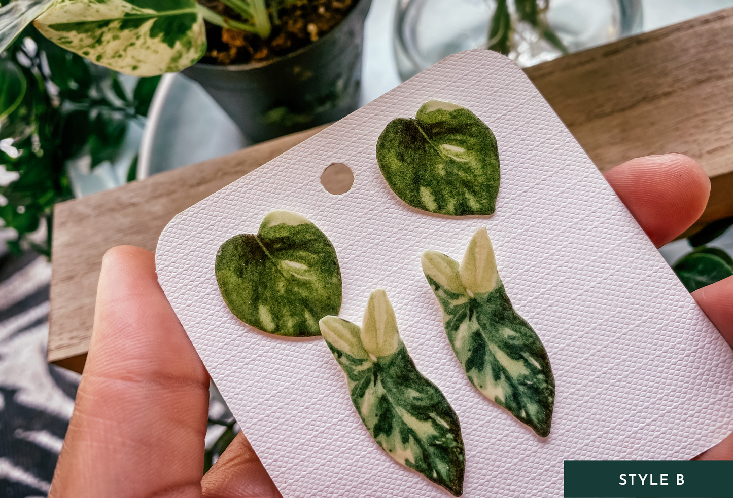 Mini Watercolor-Inspired Plant Leaf Stud Earrings