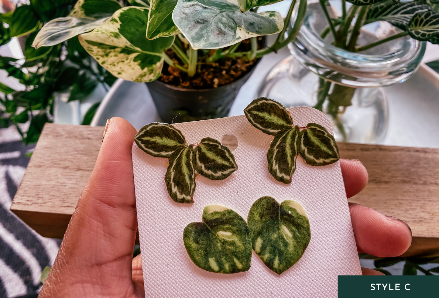 Mini Watercolor-Inspired Plant Leaf Stud Earrings