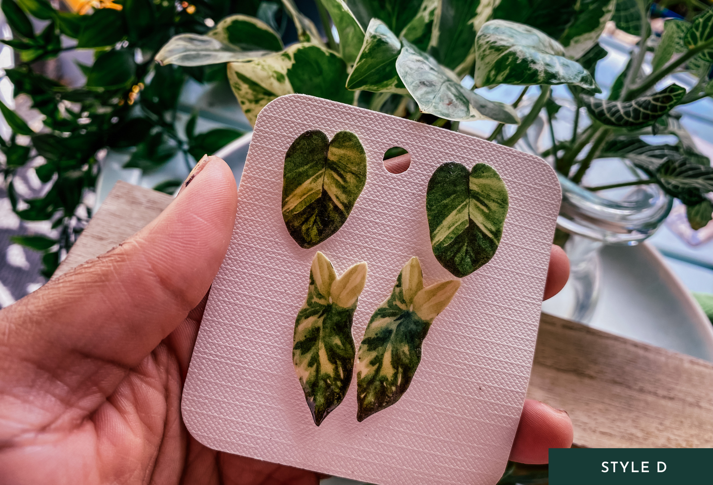 Mini Watercolor-Inspired Plant Leaf Stud Earrings