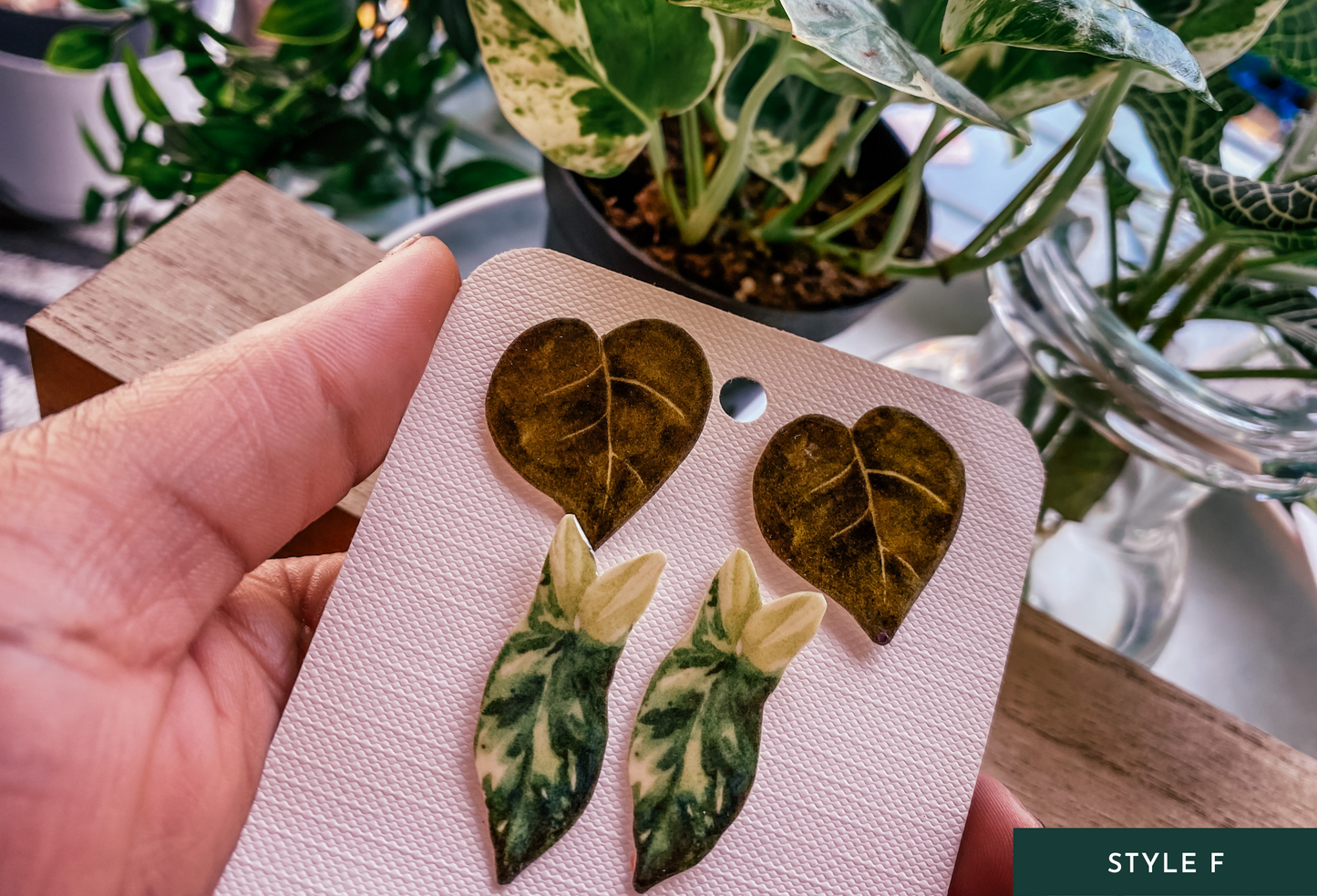 Mini Watercolor-Inspired Plant Leaf Stud Earrings